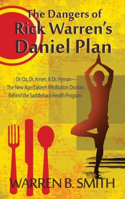 Link to article and bright yellow cover with bright red dinner plate and utensils next to a person doing a Hatha Yoga Vrikshasana or Tree Pose